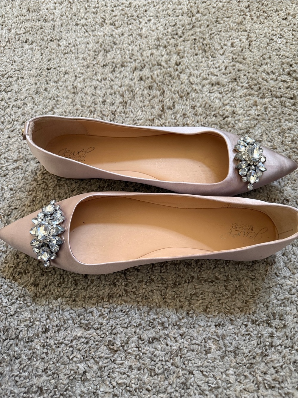 Jewel Badgley Mischka Pale Pink Satin Jeweled Pointed Flats
